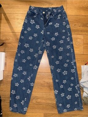 Women's Dark Blue Floral Print Jeans